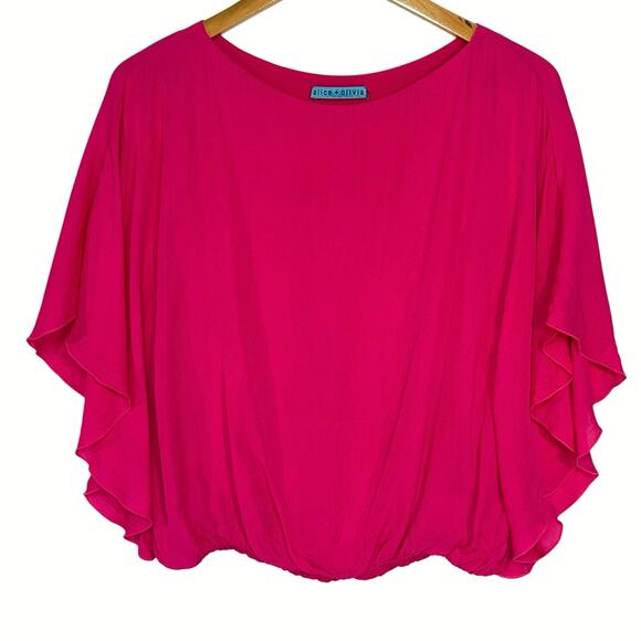 ALICE + OLIVIA Women’s Pink Silk Poncho Batwing Pullover Top - Picture 2 of 5